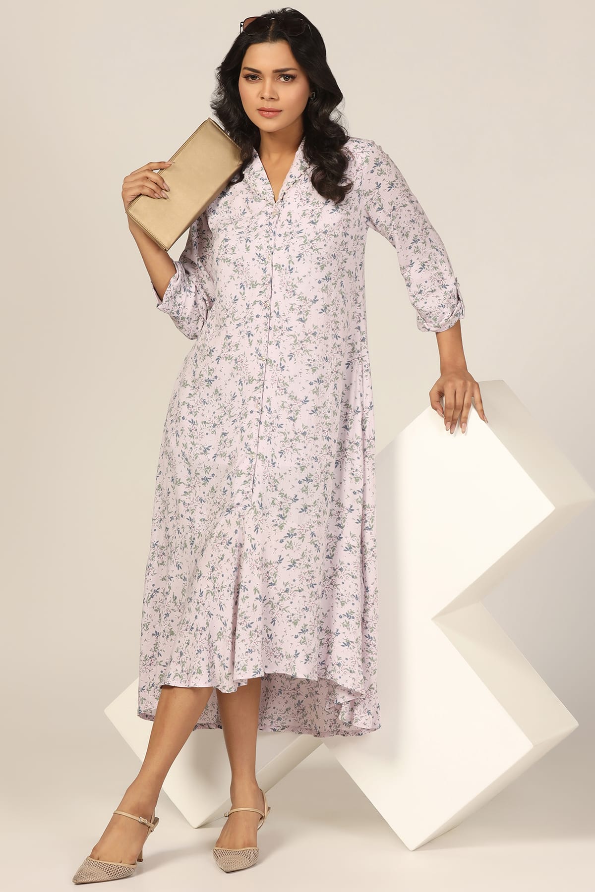Printed Light Pink Dress Women