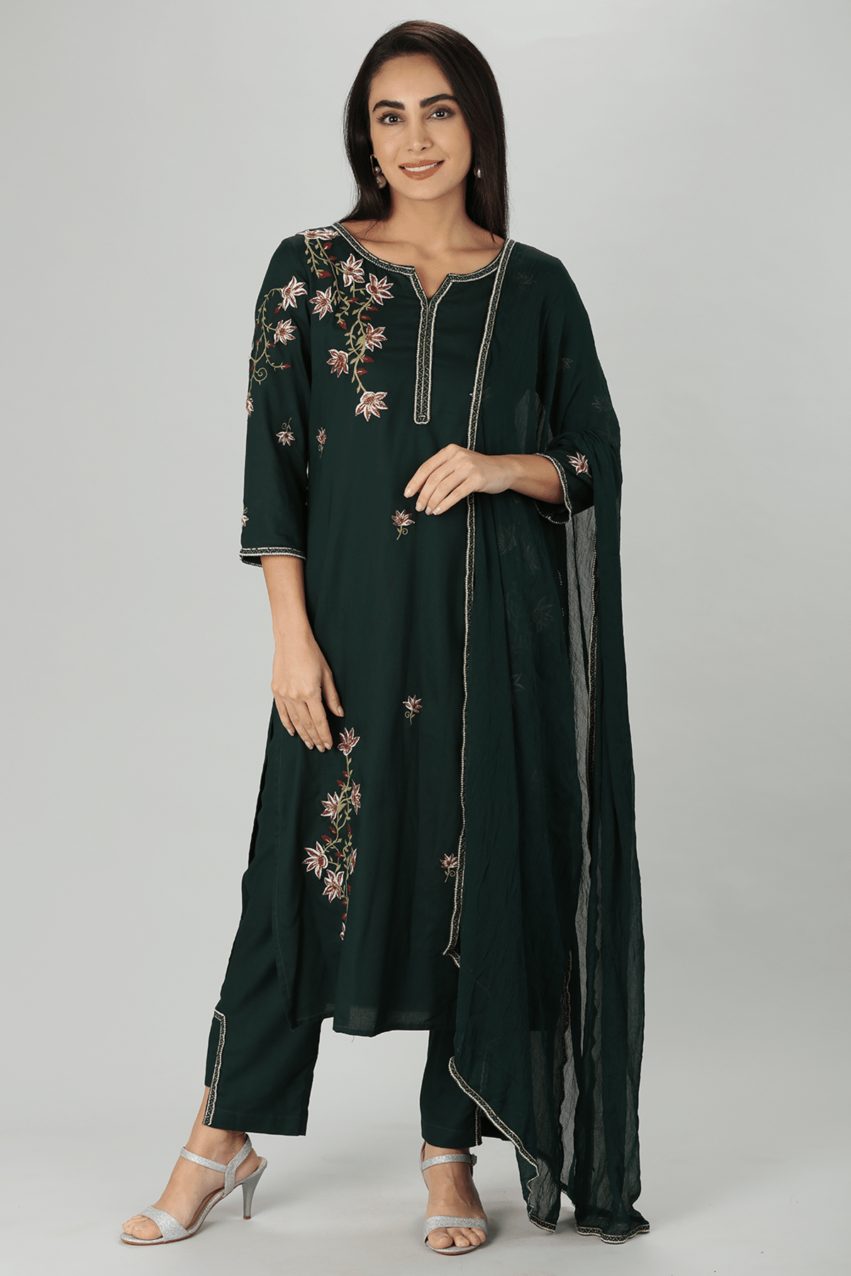 Green Solid Rayon Palazzo - Image 2