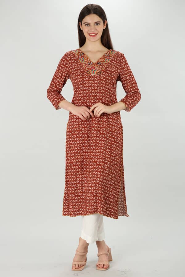 Embroidered Dark Red Kurta For Woman