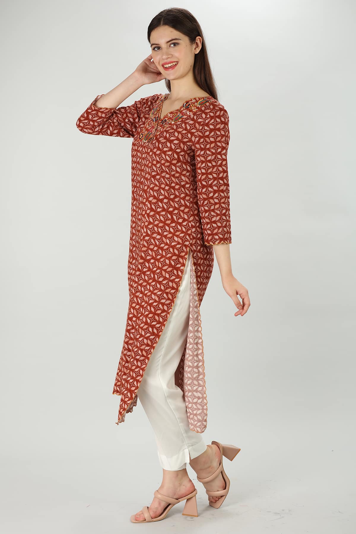 Embroidered Dark Red Kurta For Woman