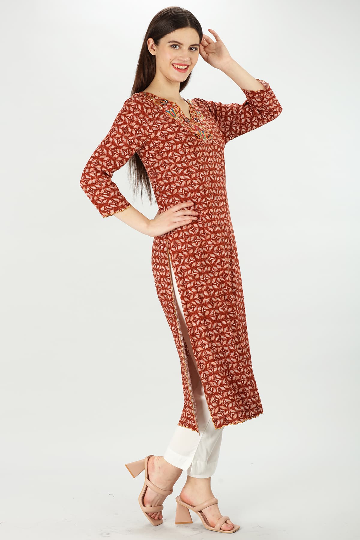 Embroidered Dark Red Kurta For Woman
