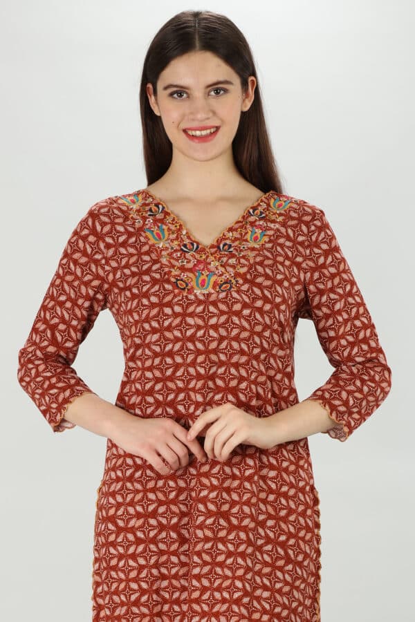 Embroidered Dark Red Kurta For Woman