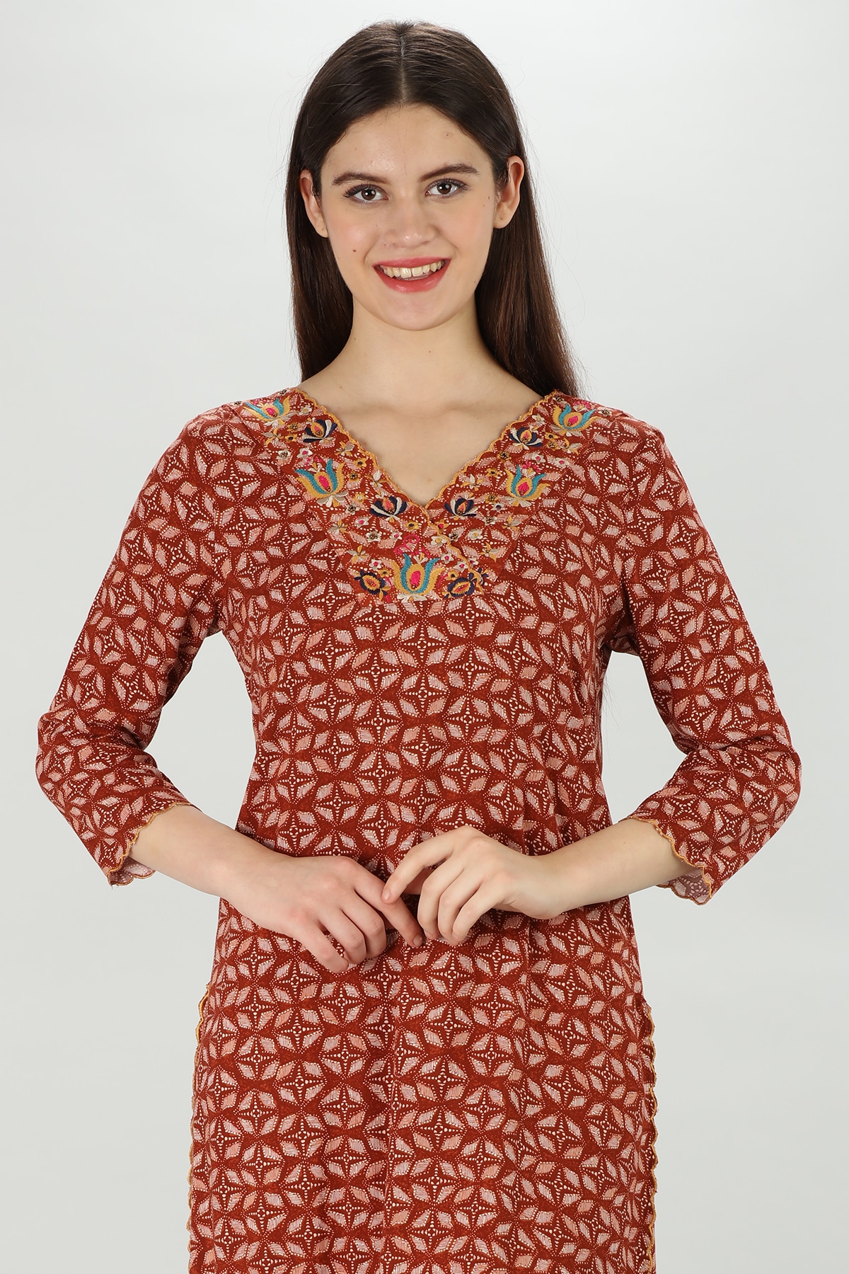 Embroidered Dark Red Kurta For Woman