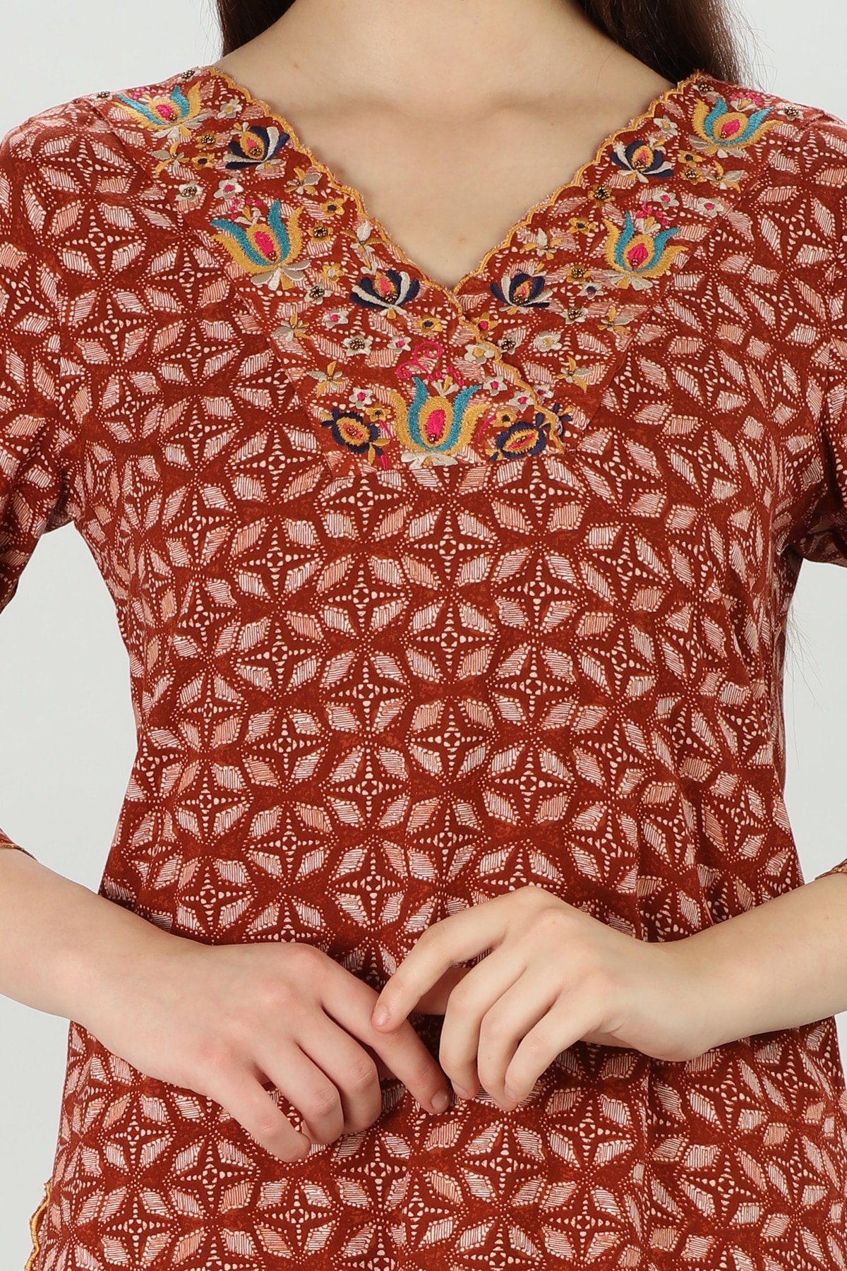 Embroidered Dark Red Kurta For Woman