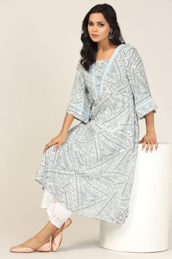 Printed Light Grey Kurta For Women