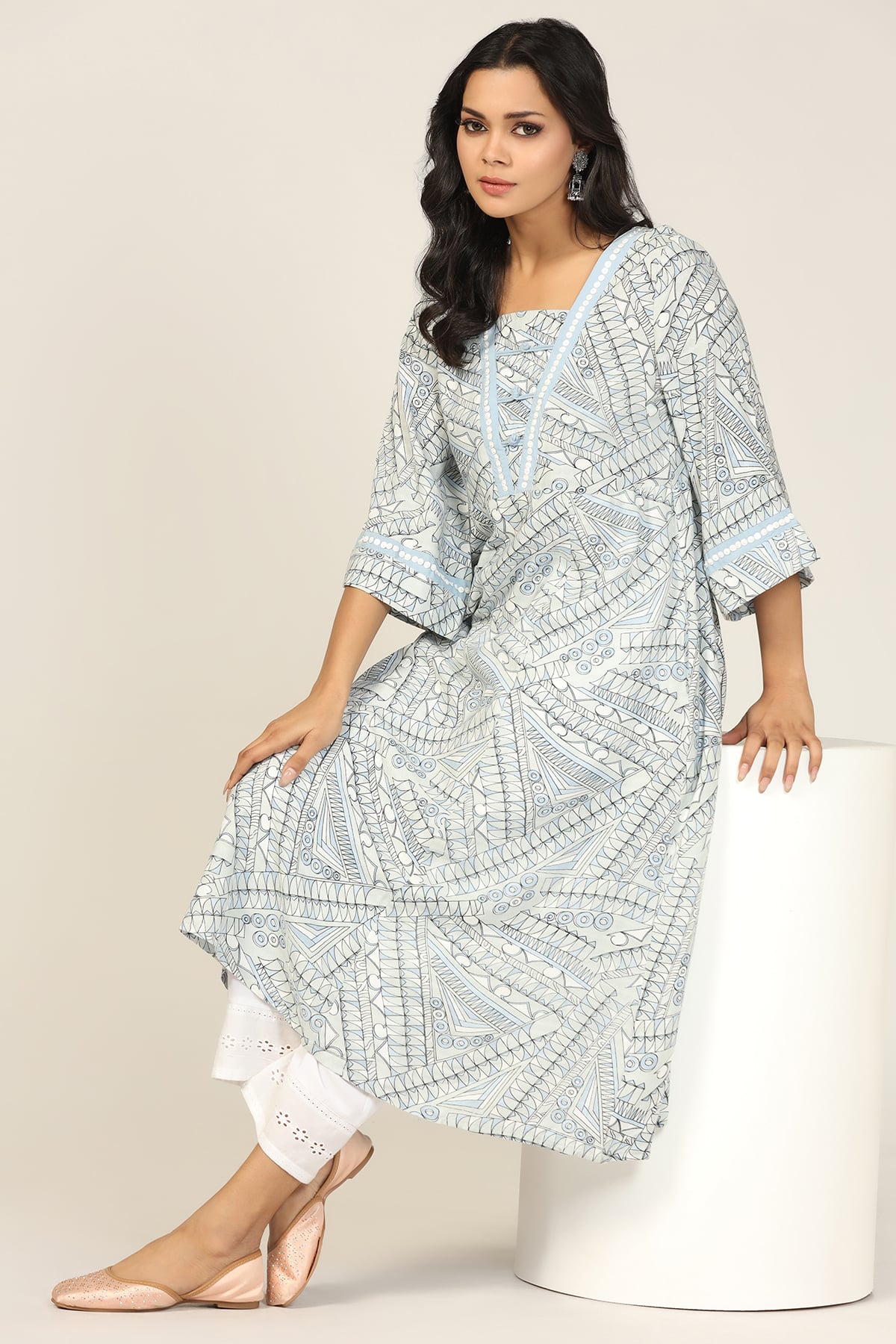 Printed Light Grey Kurta For Women