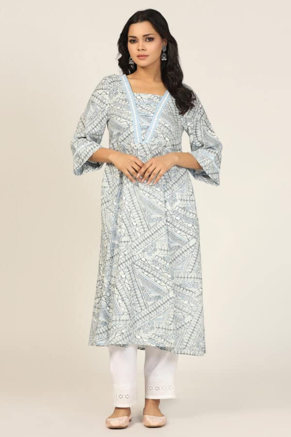 Printed Light Grey Kurta For Women
