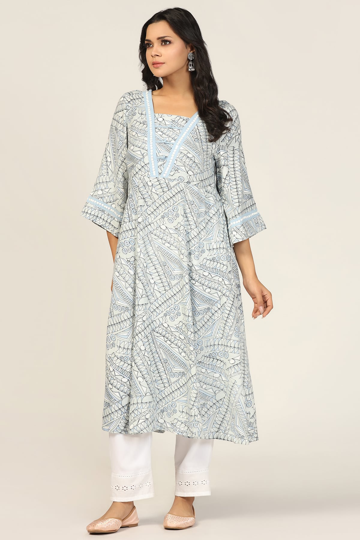 Printed Light Grey Kurta For Women