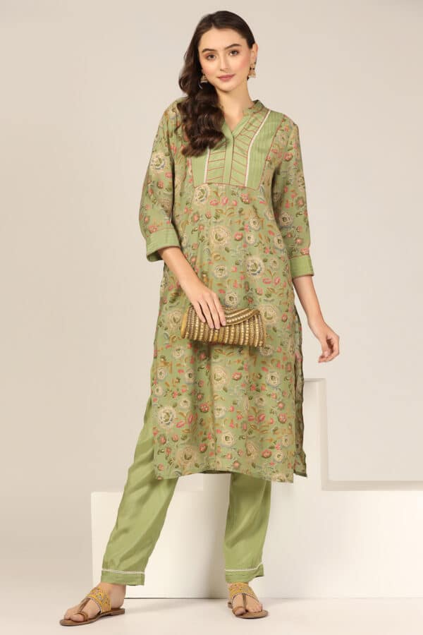 Green Pintuck Poly Modal Kurti