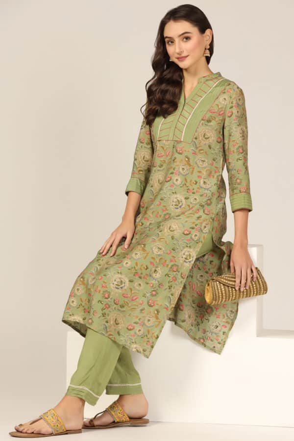 Green Pintuck Poly Modal Kurti