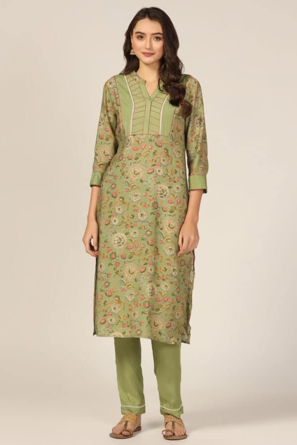 Green Pintuck Poly Modal Kurti