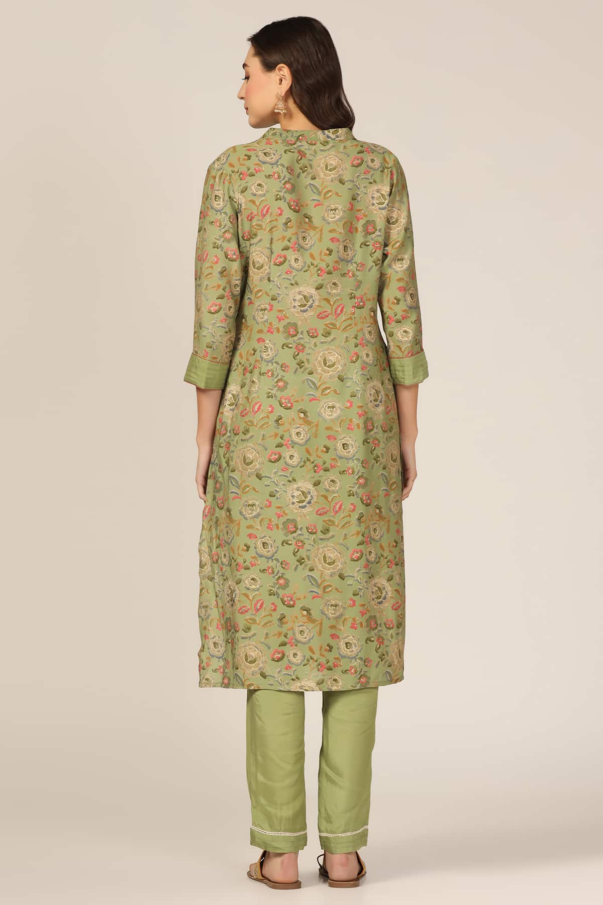 Green Pintuck Poly Modal Kurti