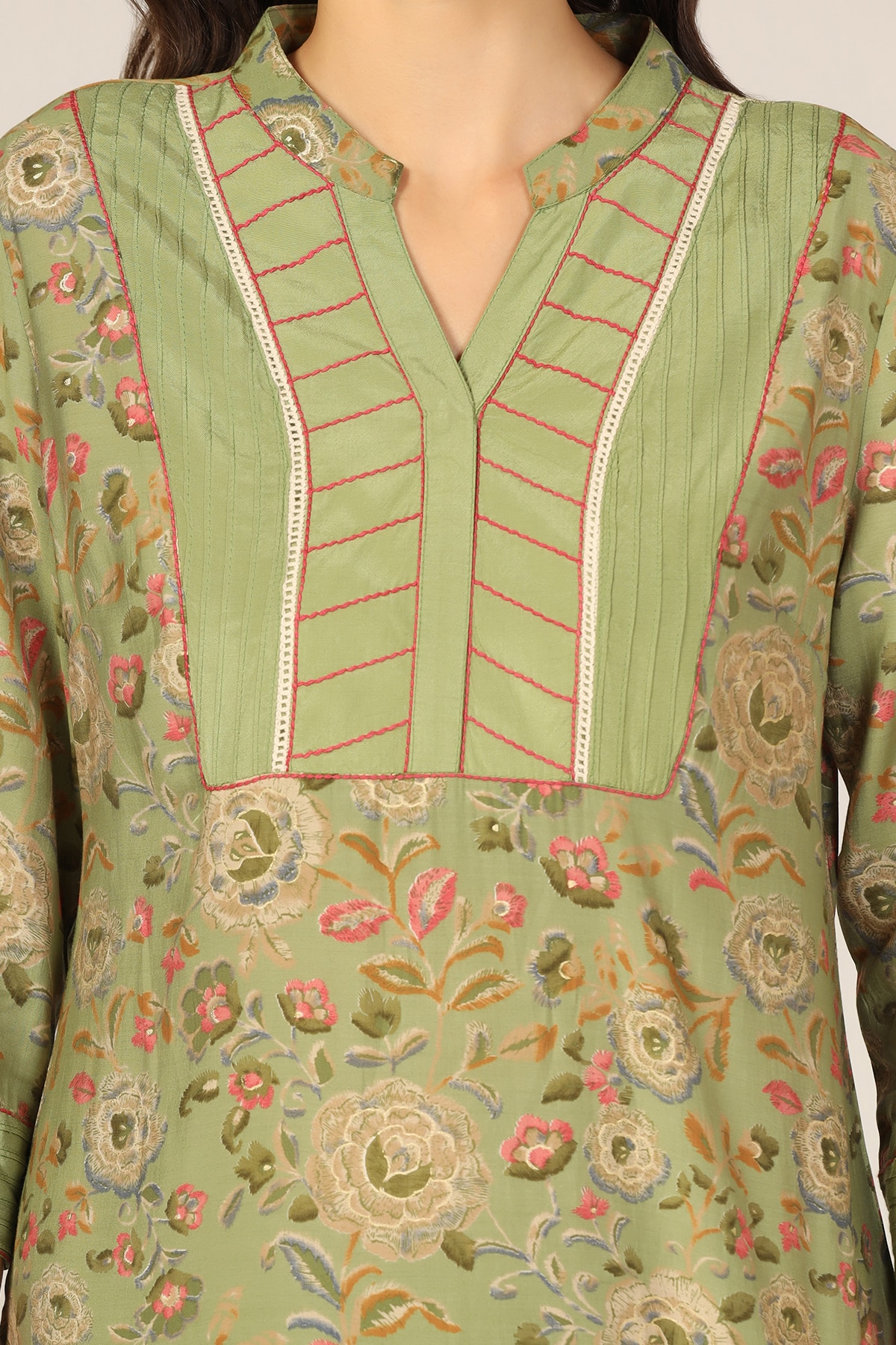 Green Pintuck Poly Modal Kurti