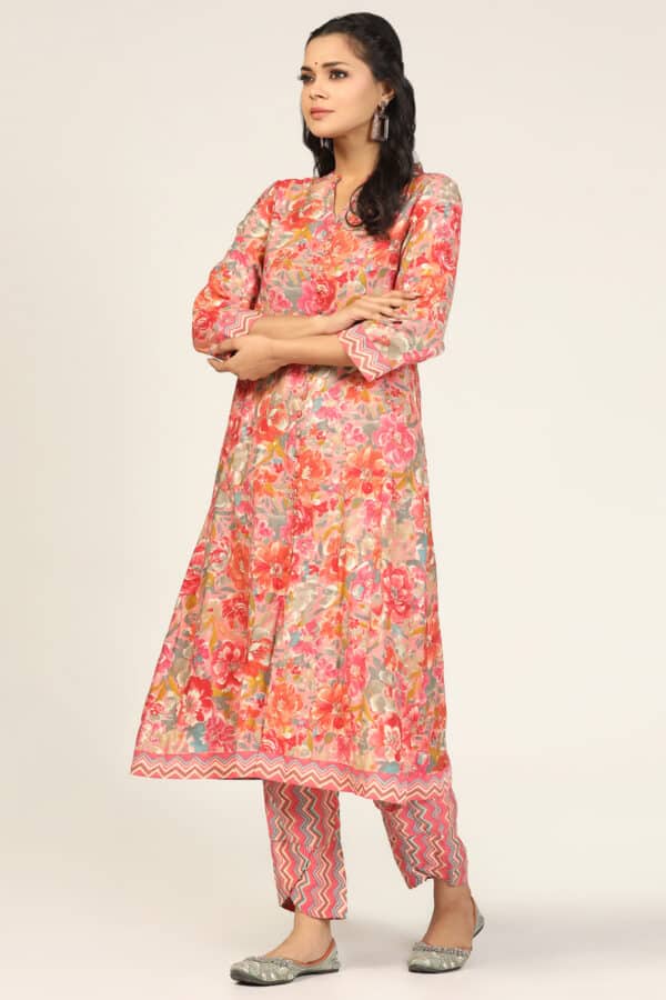 Printed Pink Kurti For Women
