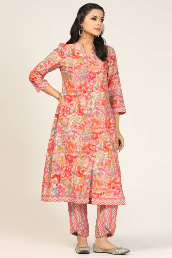 Printed Pink Kurti For Women