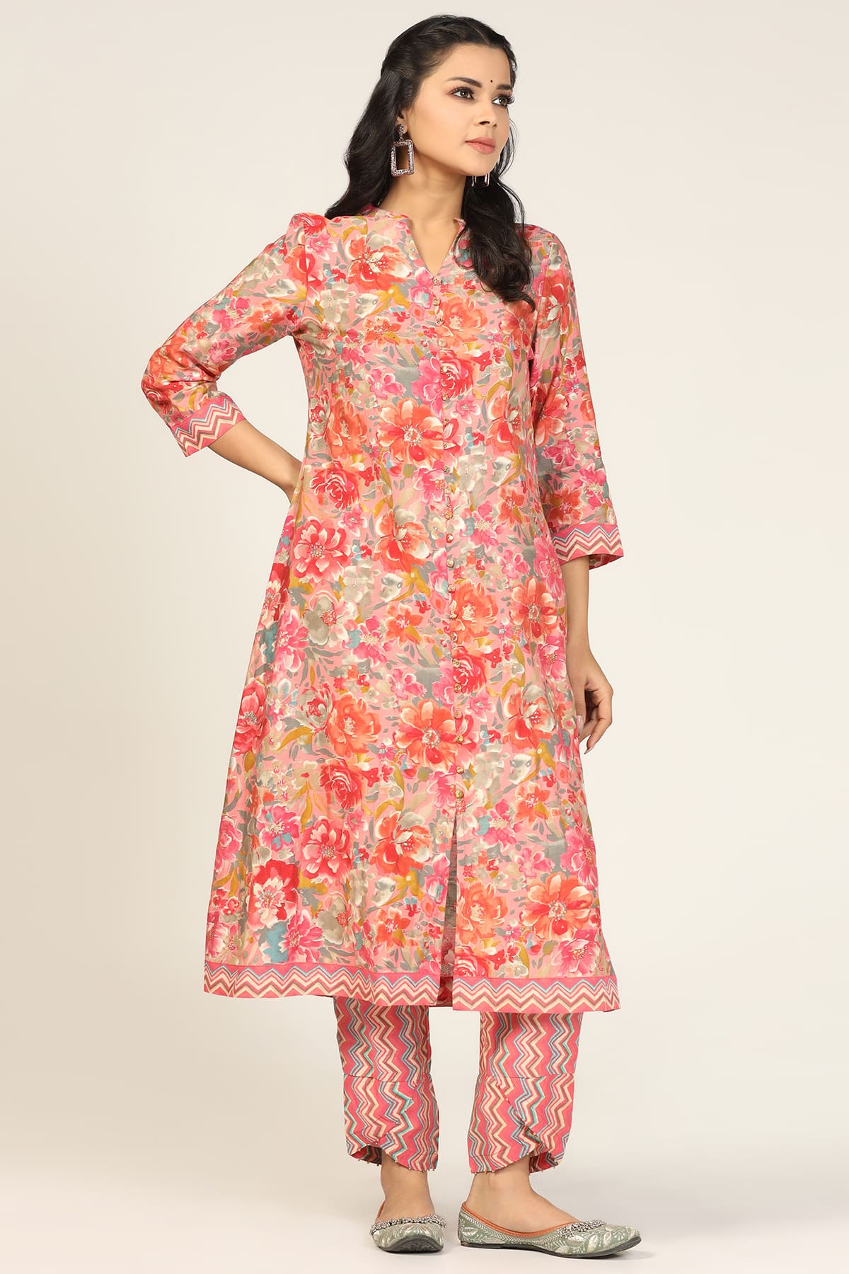 Printed Pink Kurti For Women