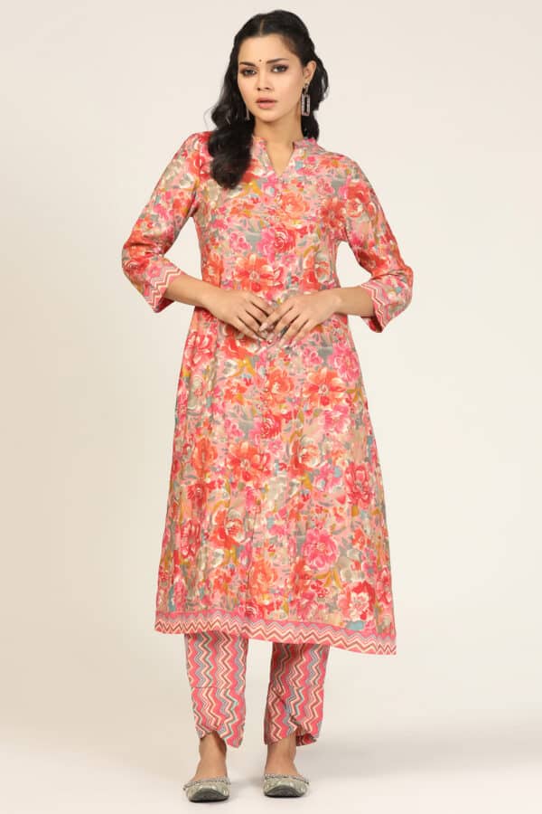 Printed Pink Kurti For Women