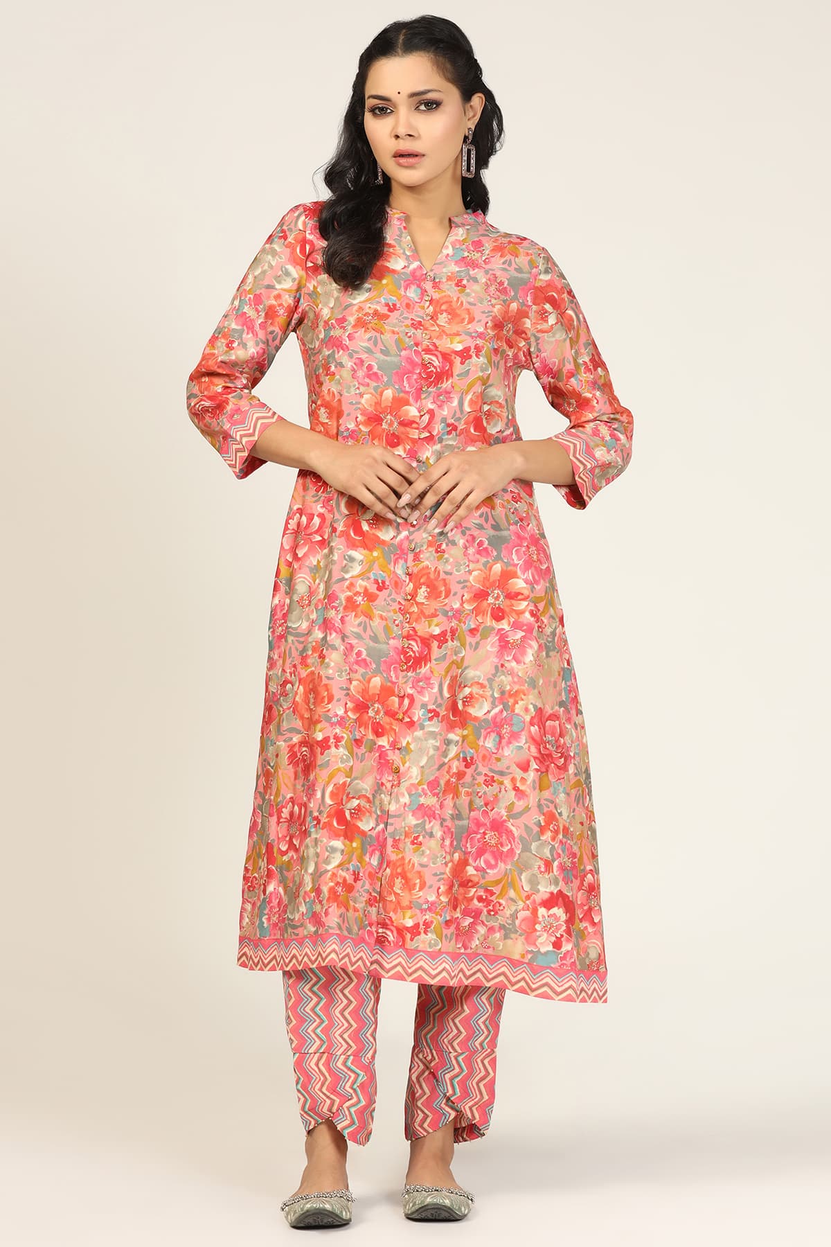 Printed Pink Kurti For Women