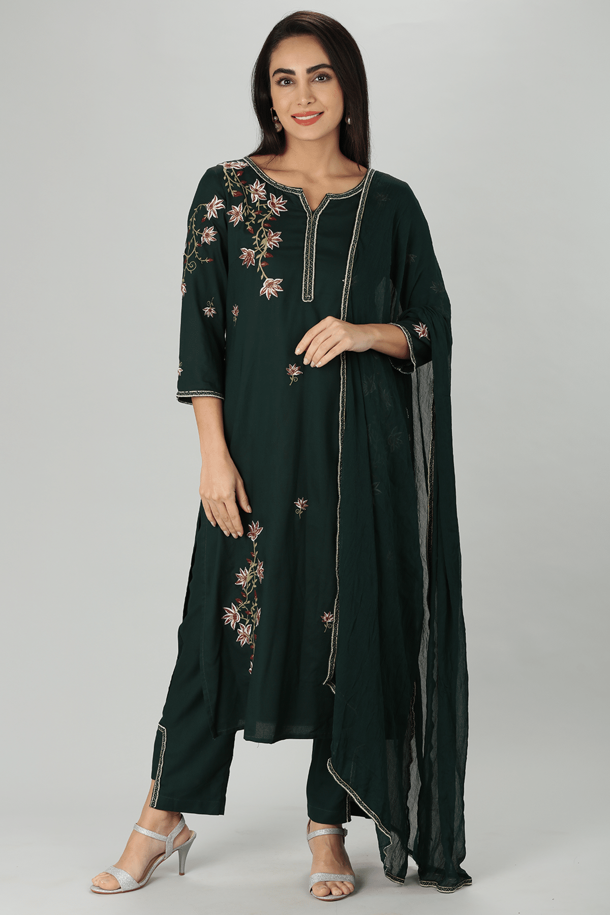 Embellished Green Kurta For Women