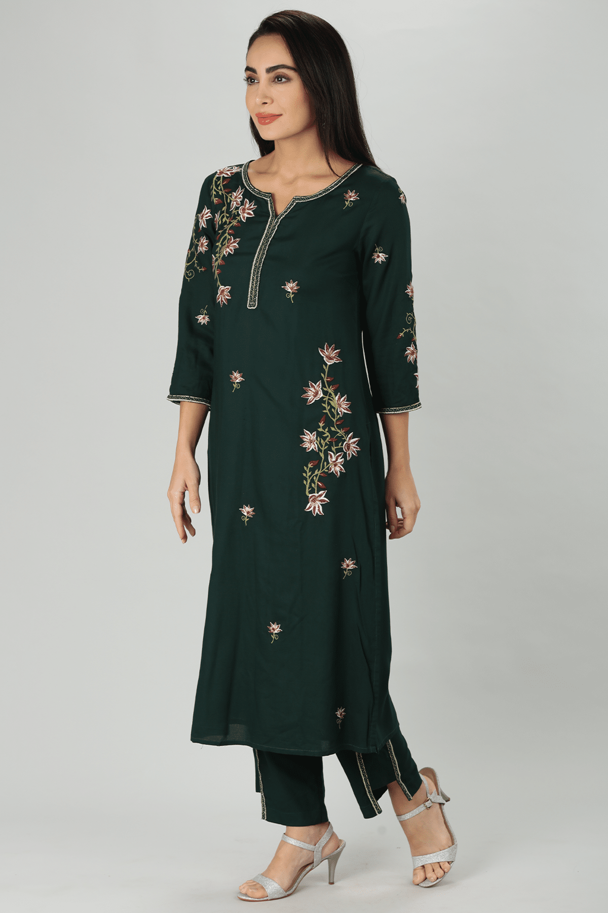 Embellished Green Kurta For Women