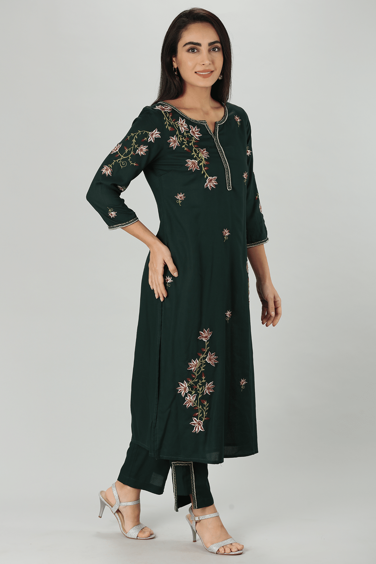 Embellished Green Kurta For Women