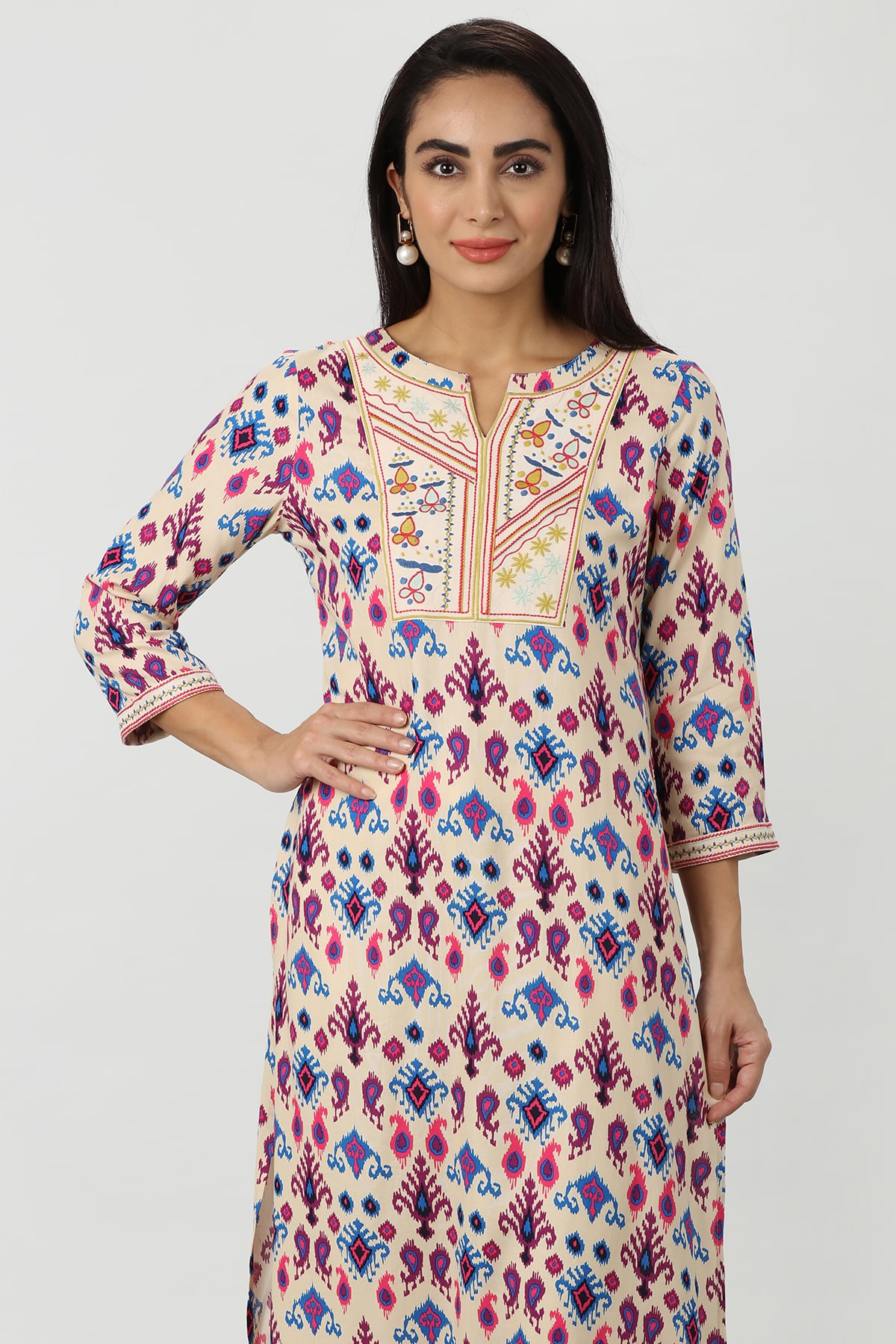 Embroidered Purple Kurta For Women