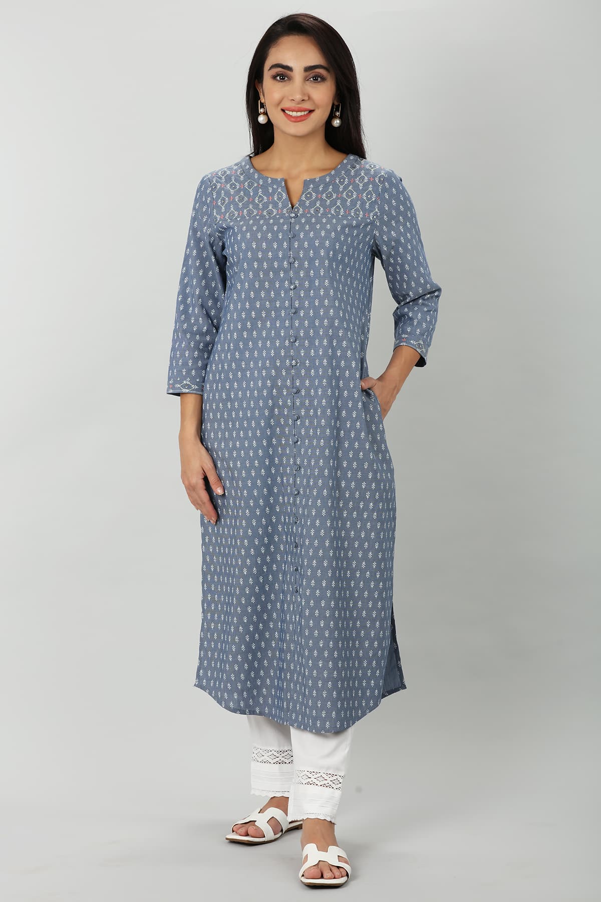 Embroidered Blue Kurta For Ladies