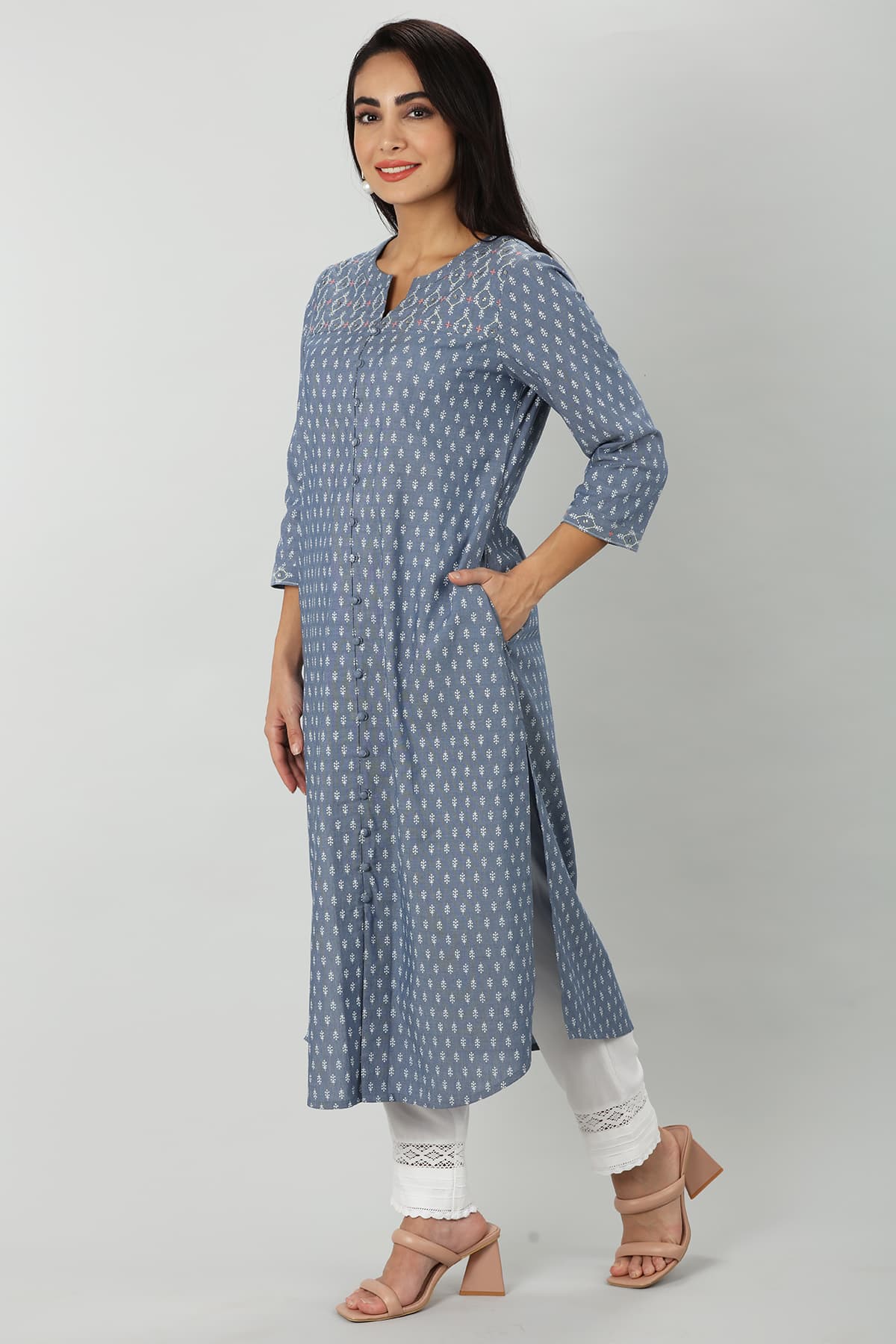 Embroidered Blue Kurta For Ladies