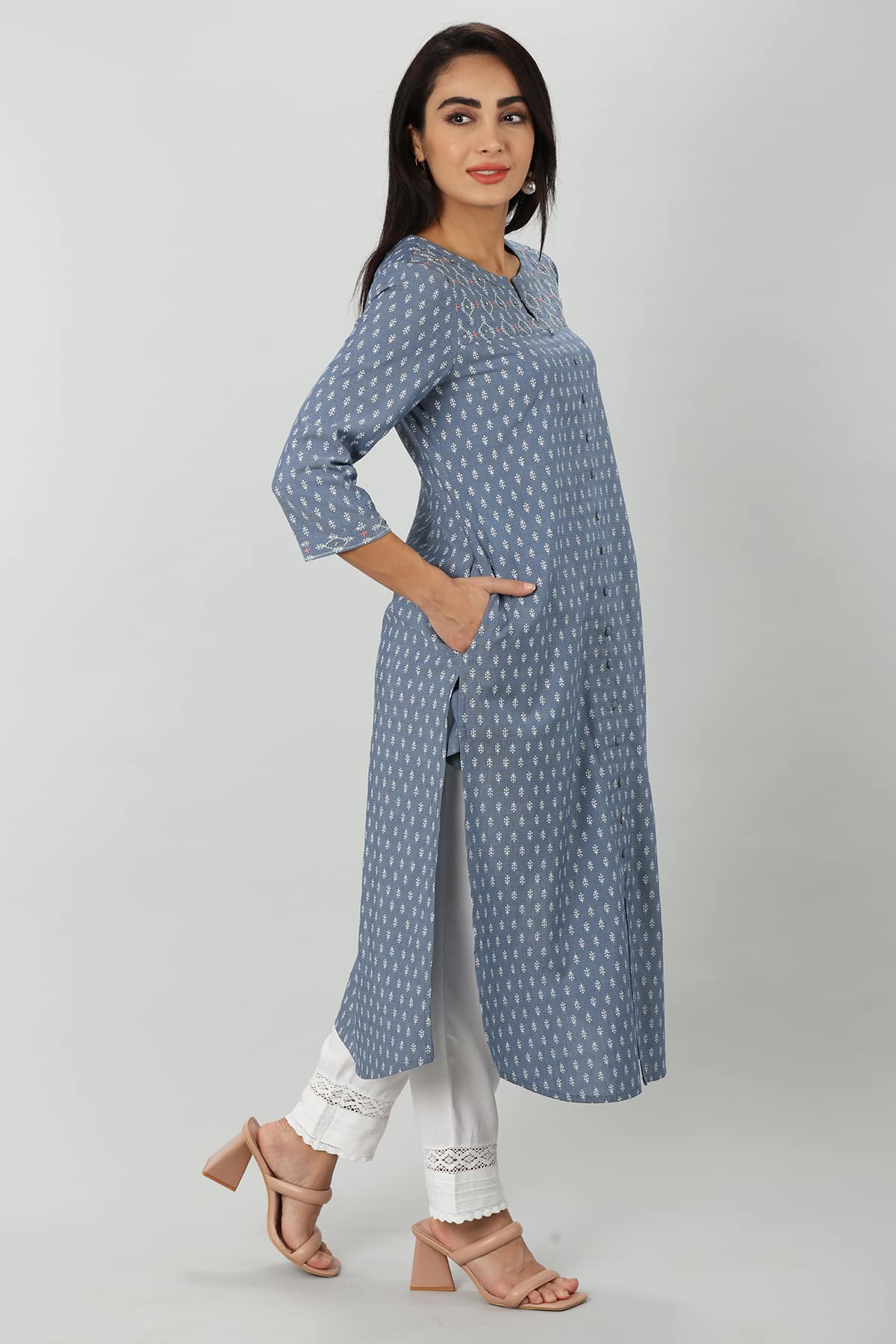 Embroidered Blue Kurta For Ladies