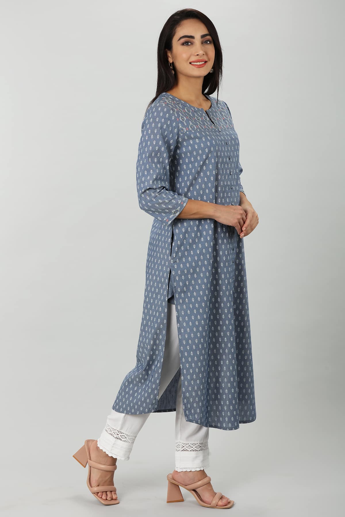 Embroidered Blue Kurta For Ladies