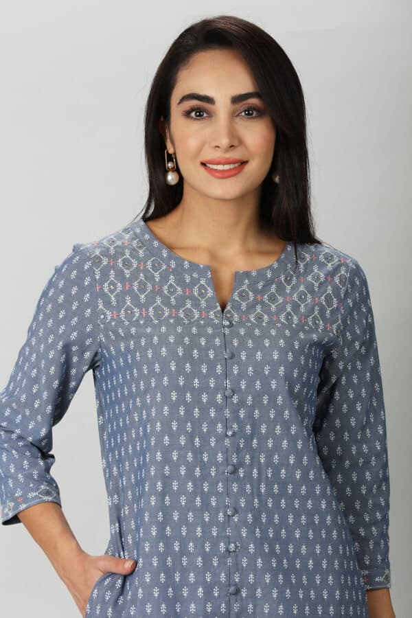 Embroidered Blue Kurta For Ladies