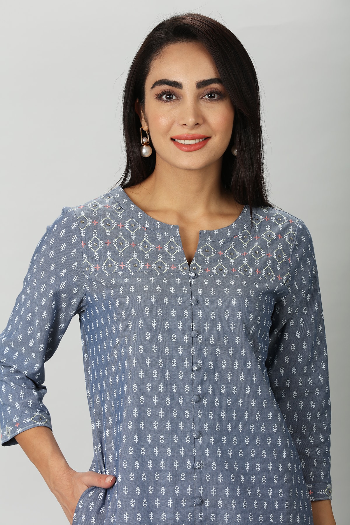 Embroidered Blue Kurta For Ladies