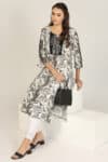 Embroidered Black And White Kurta For Woman
