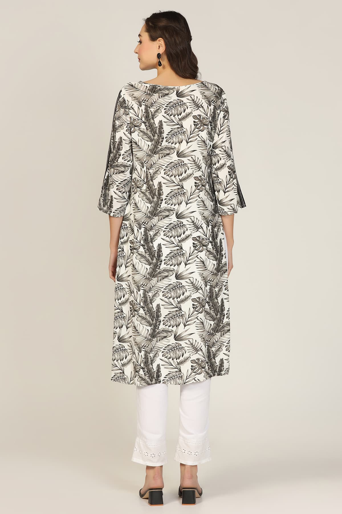 Embroidered Black And White Kurta For Woman