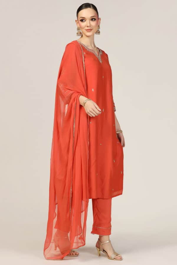 Embroidered Orange Kurta For Women