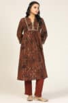 Brown Embroidered Kurta For Ladies