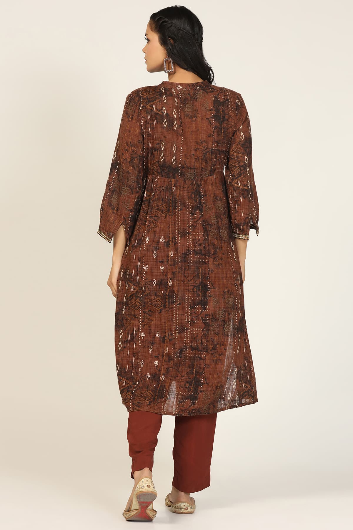 Brown Embroidered Kurta For Ladies
