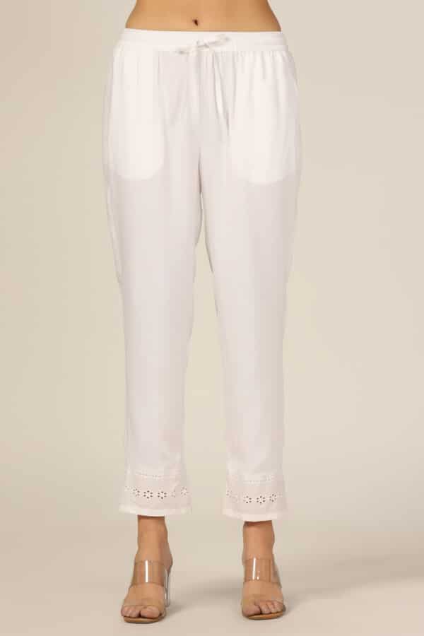 Solid White Palazzo Pants For Ladies