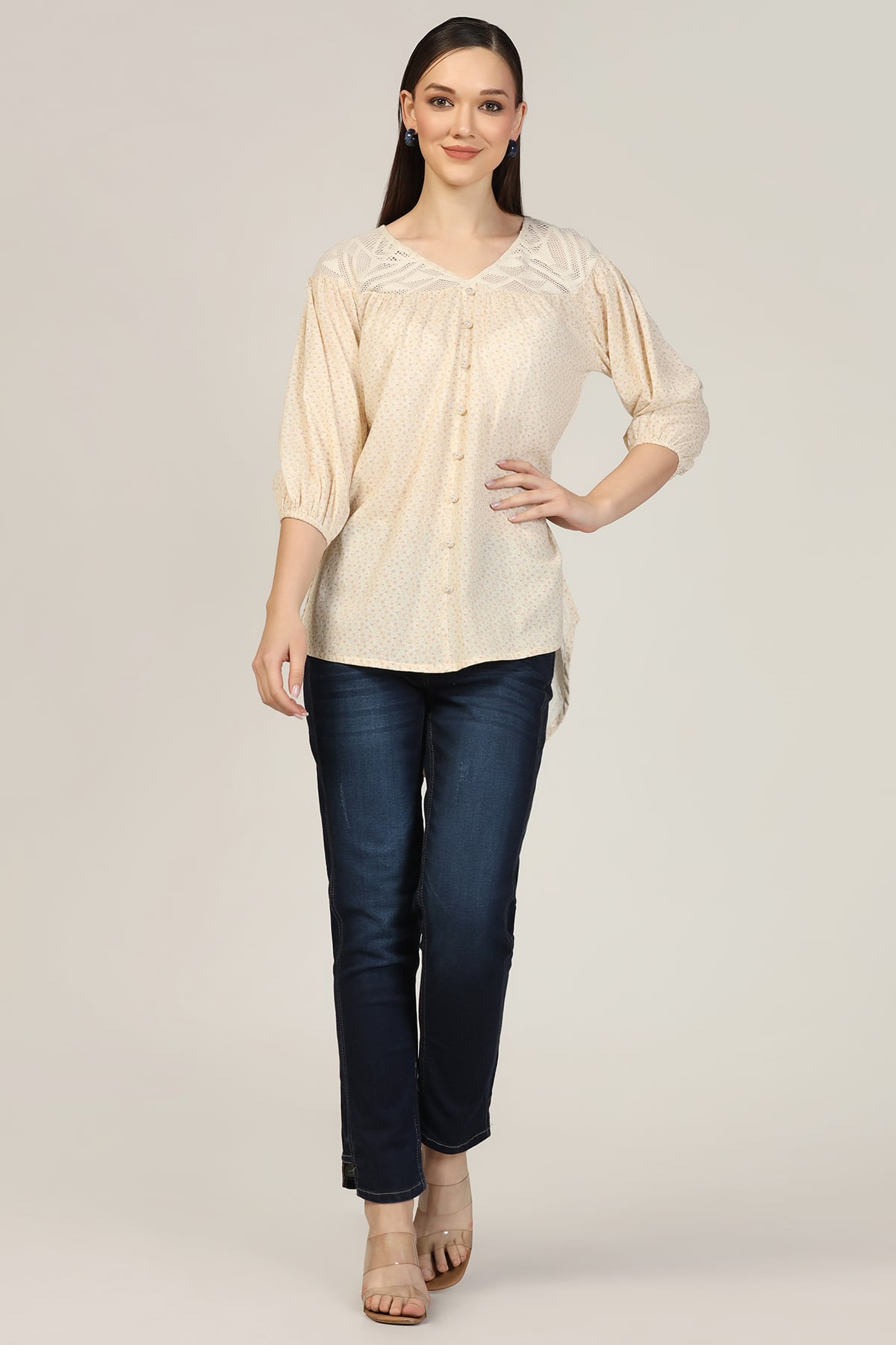 Printed Off White Top For Women
