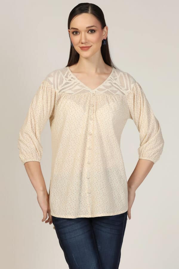 Printed Off White Top For Women
