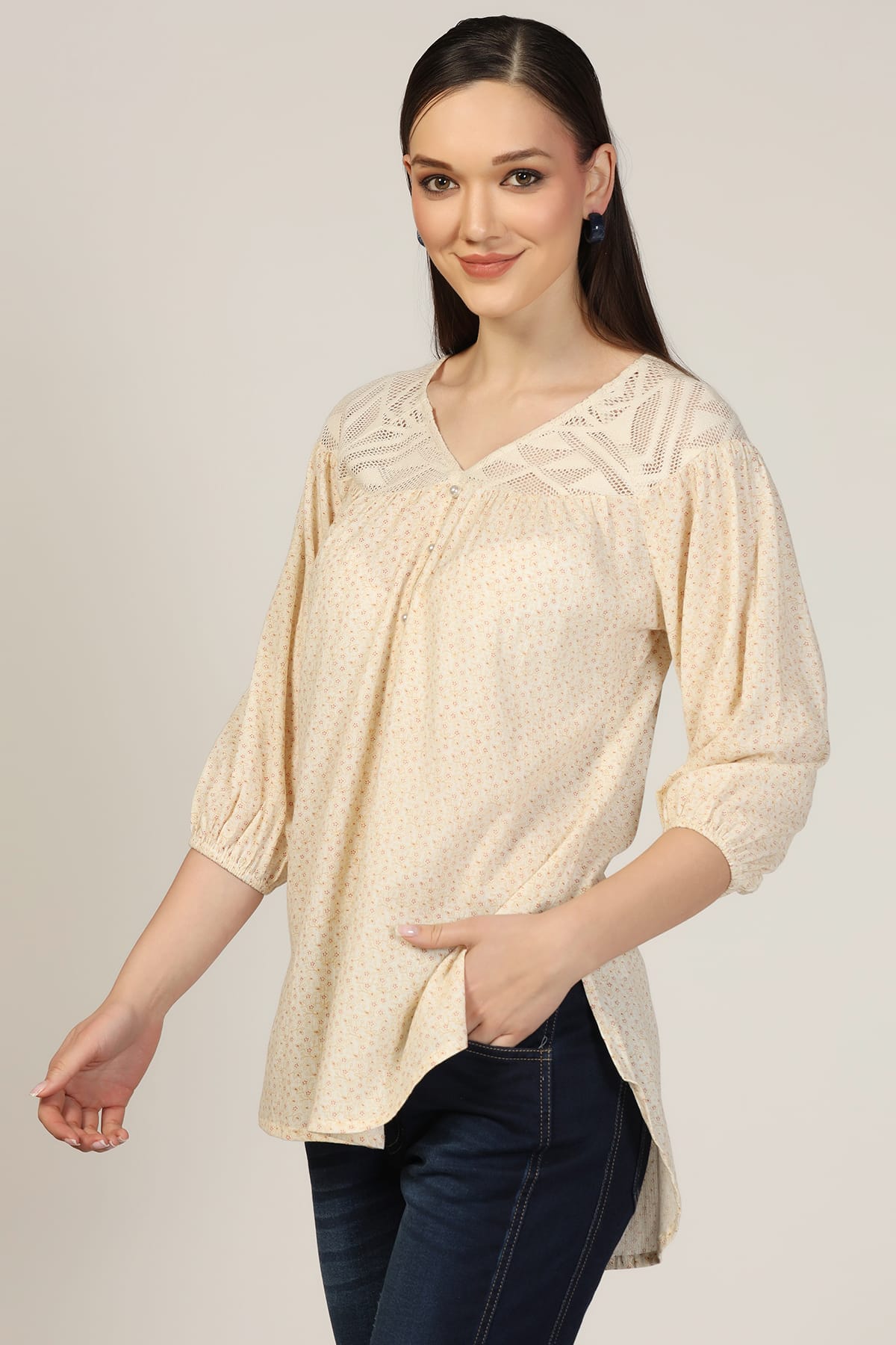 Printed Off White Top For Women