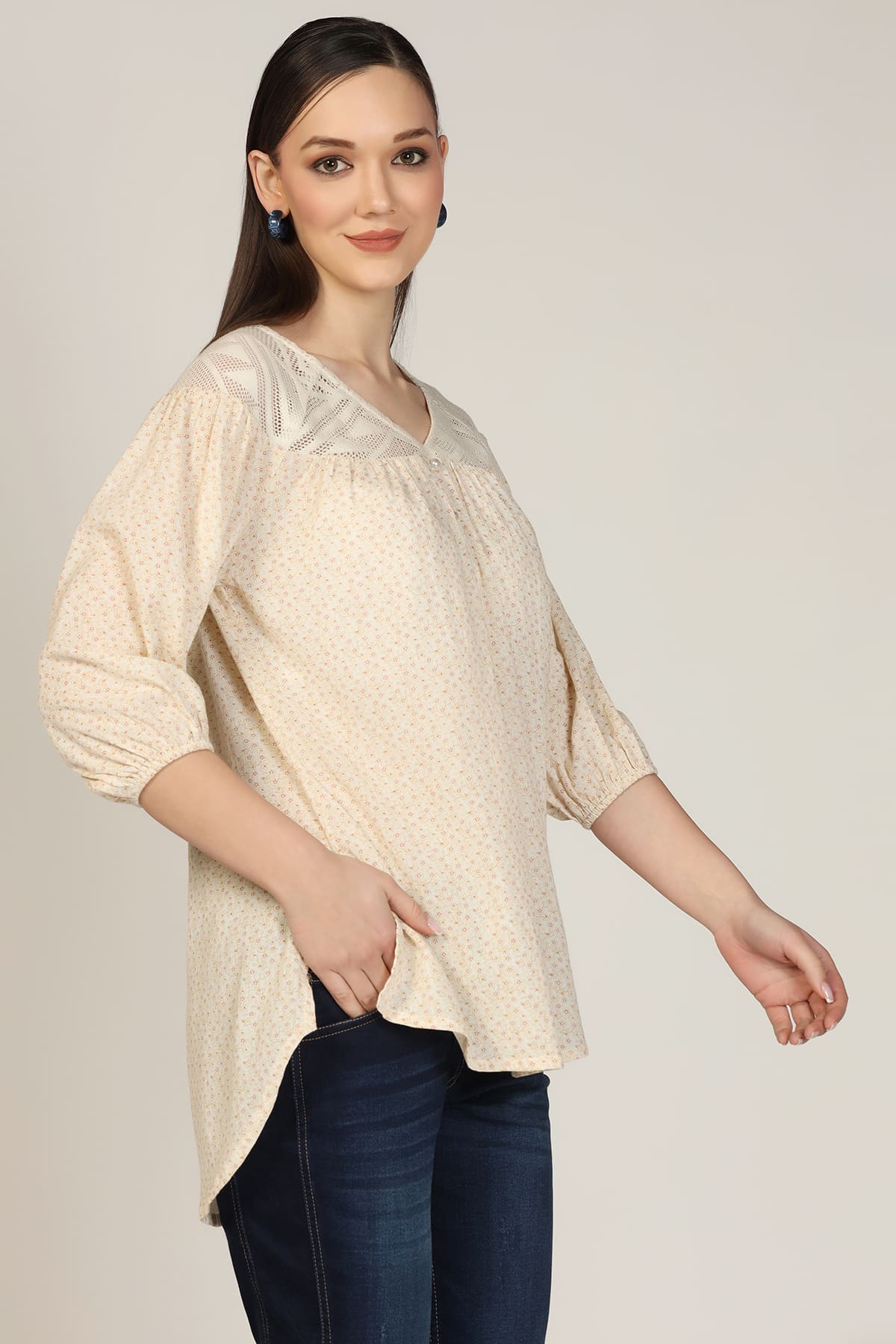 Printed Off White Top For Women