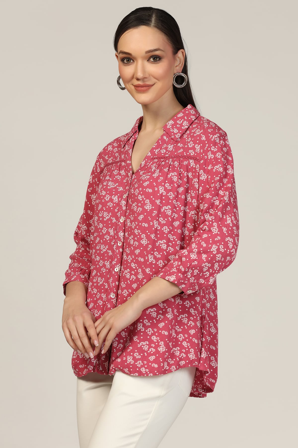 Printed Dark Pink Shirt Women