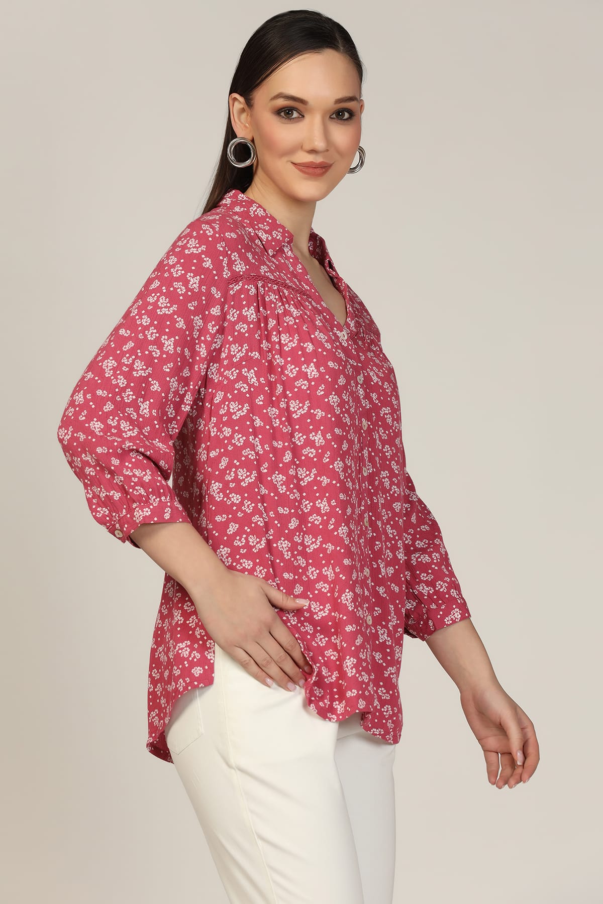 Printed Dark Pink Shirt Women