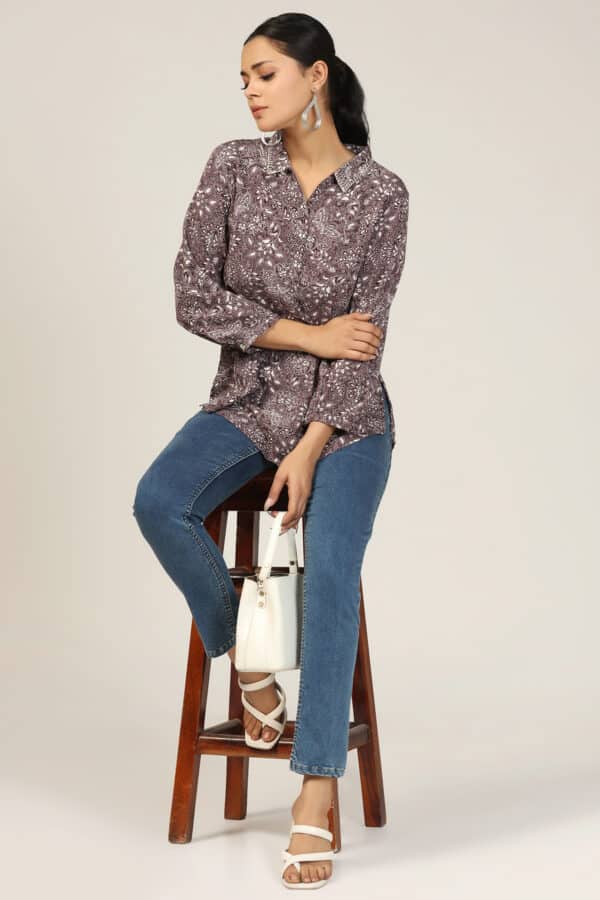 Printed Purple Shirt For Ladies
