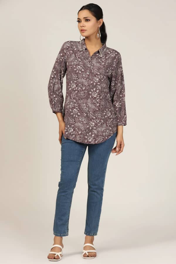 Printed Purple Shirt For Ladies