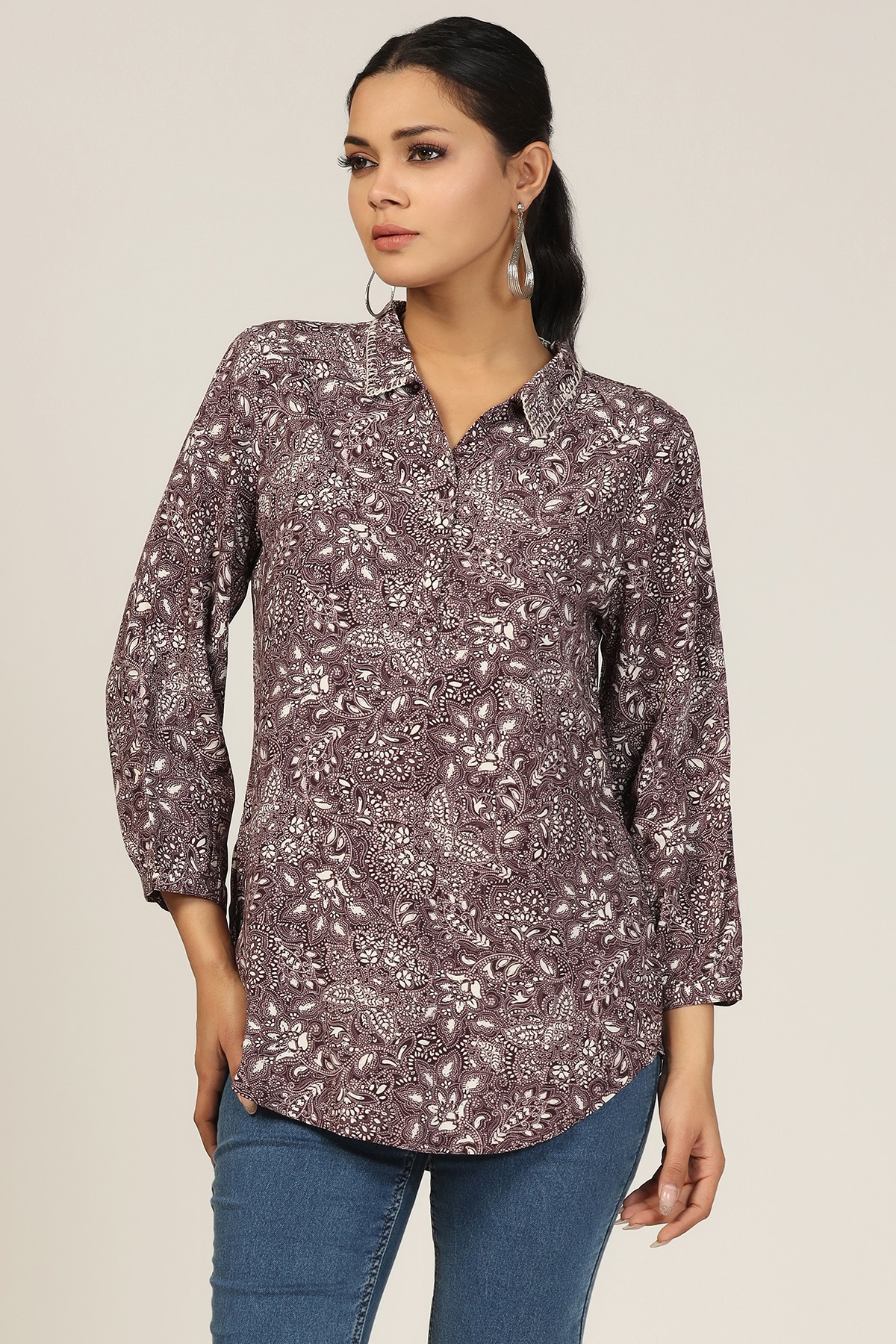 Printed Purple Shirt For Ladies
