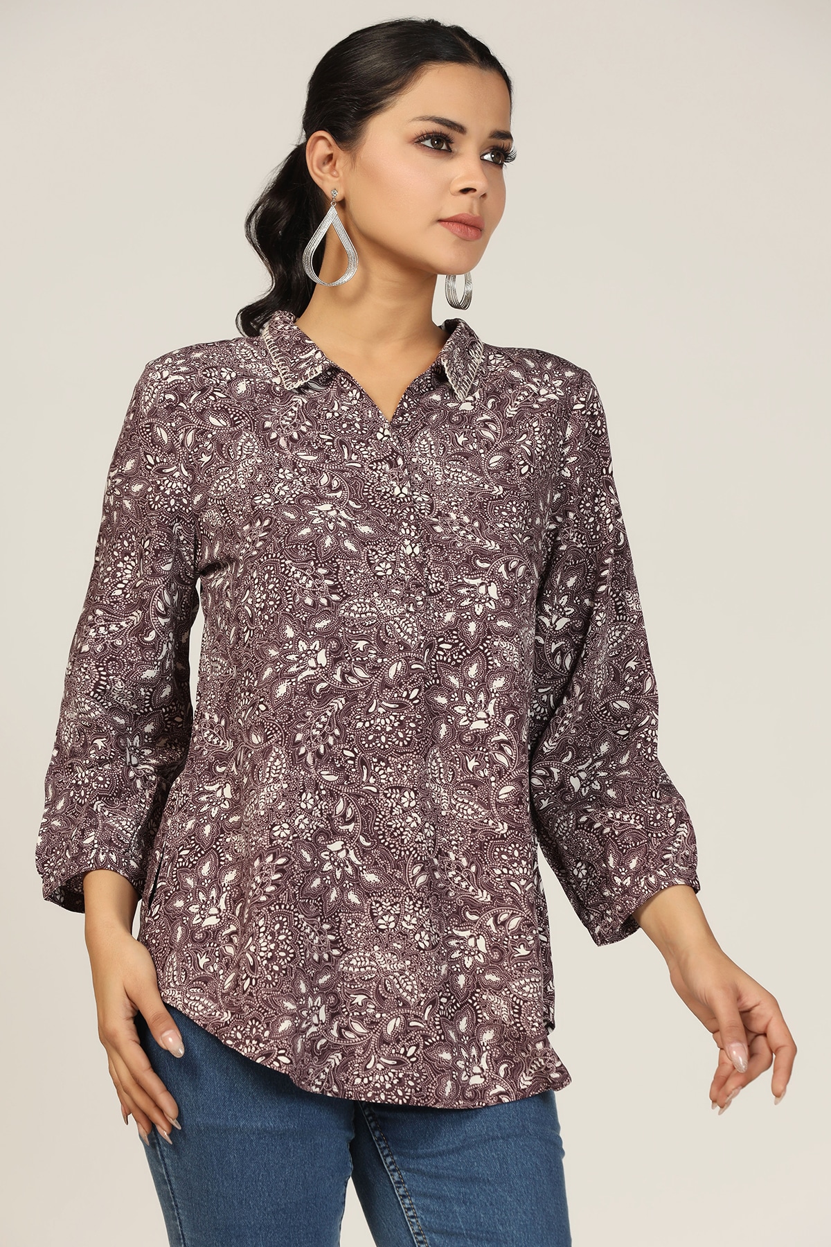 Printed Purple Shirt For Ladies