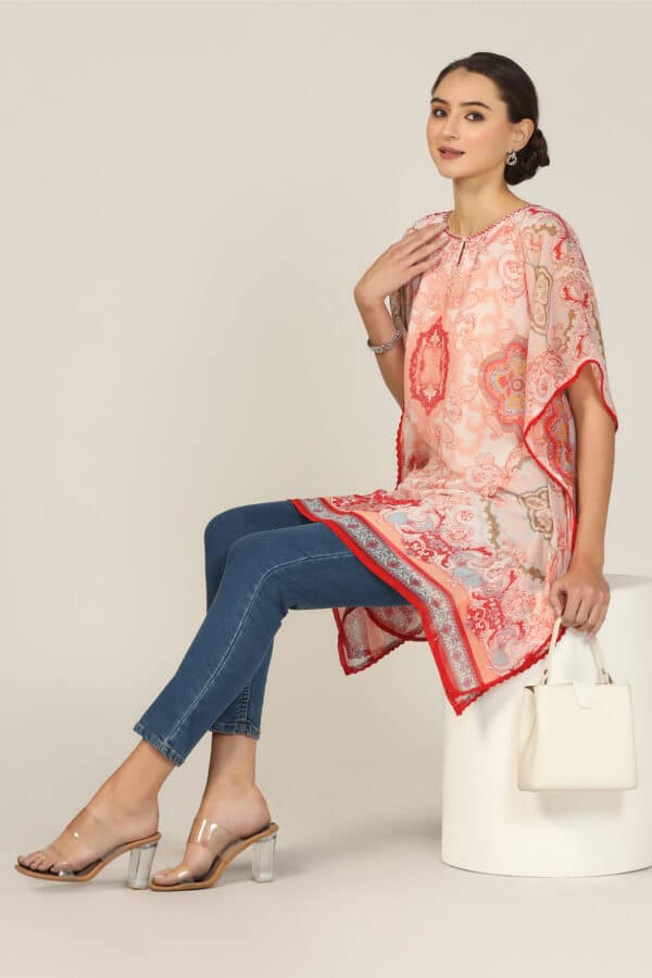 Printed Kaftan Peach Colour Tops For Women