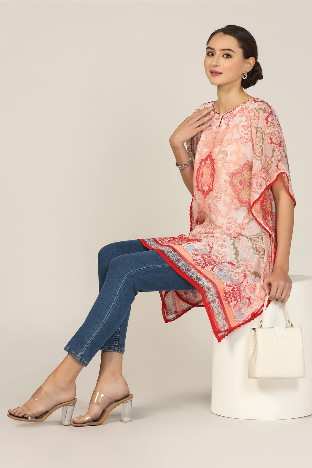Printed Kaftan Peach Colour Tops For Women